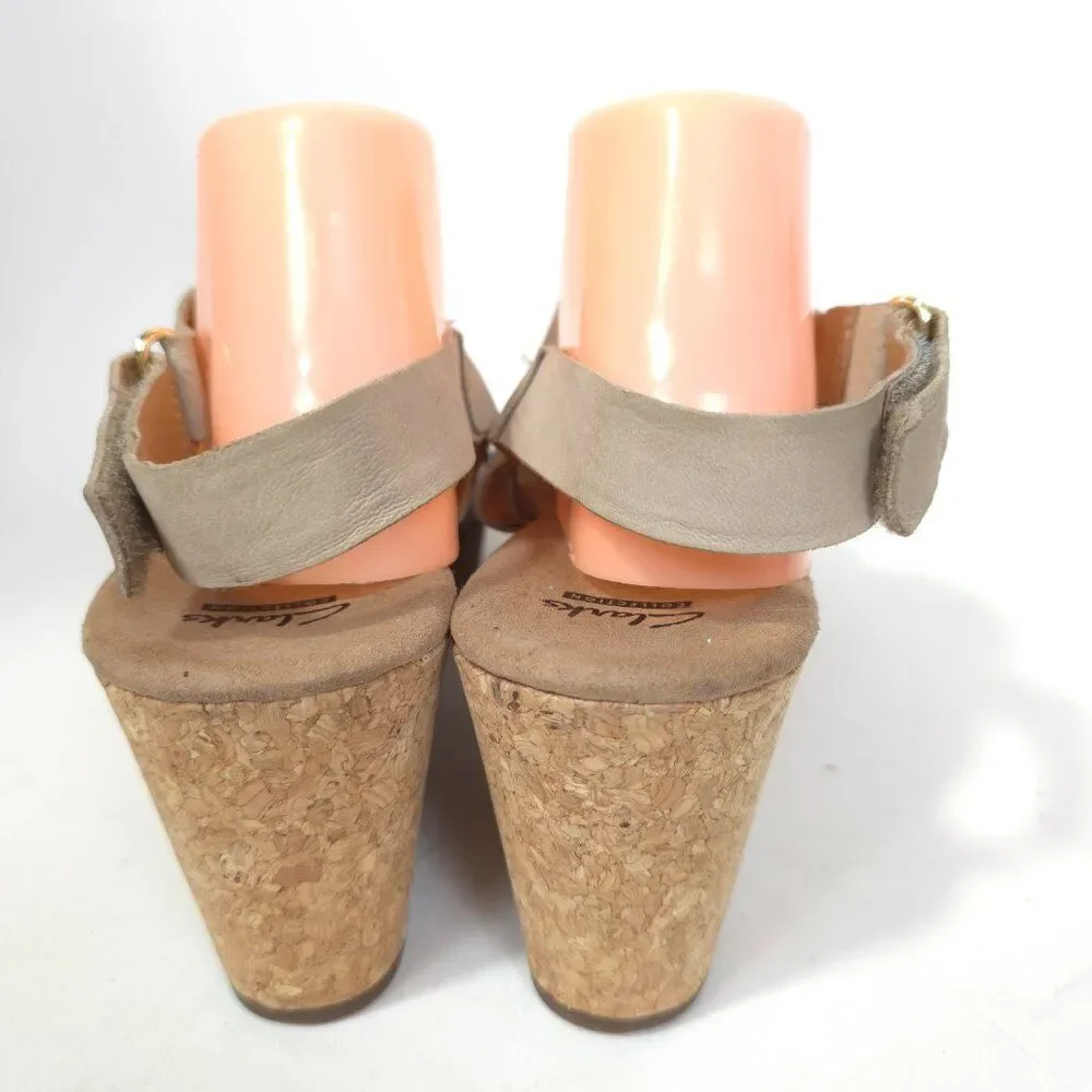 Clarks Annadel Eirwyn Sand Nubuck Cork Wedge Sandals Slingback Size 12